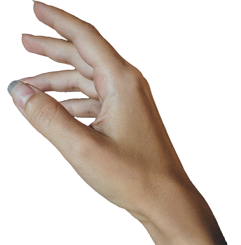 A photo of a relaxed, light-skinned hand with long fingernails